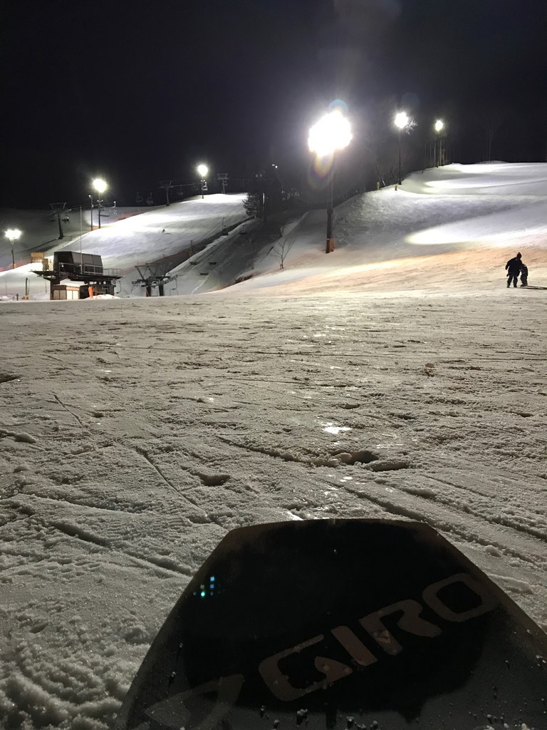 Ski slopes lit up at night